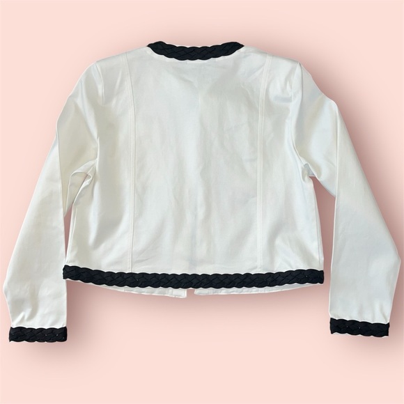 Ming Wang Braided Cotton-Blend Crop Jacket White With Braided Trim Size XS - Picture 5 of 10